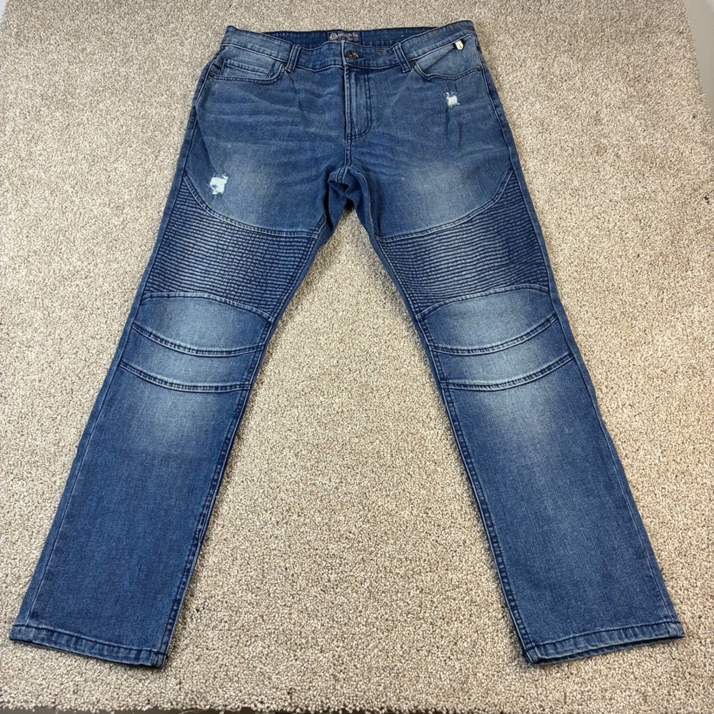 American Rag Men's Moto Biker Jeans Distressed Slim Fit Size 34/30 Blue Denim‎
